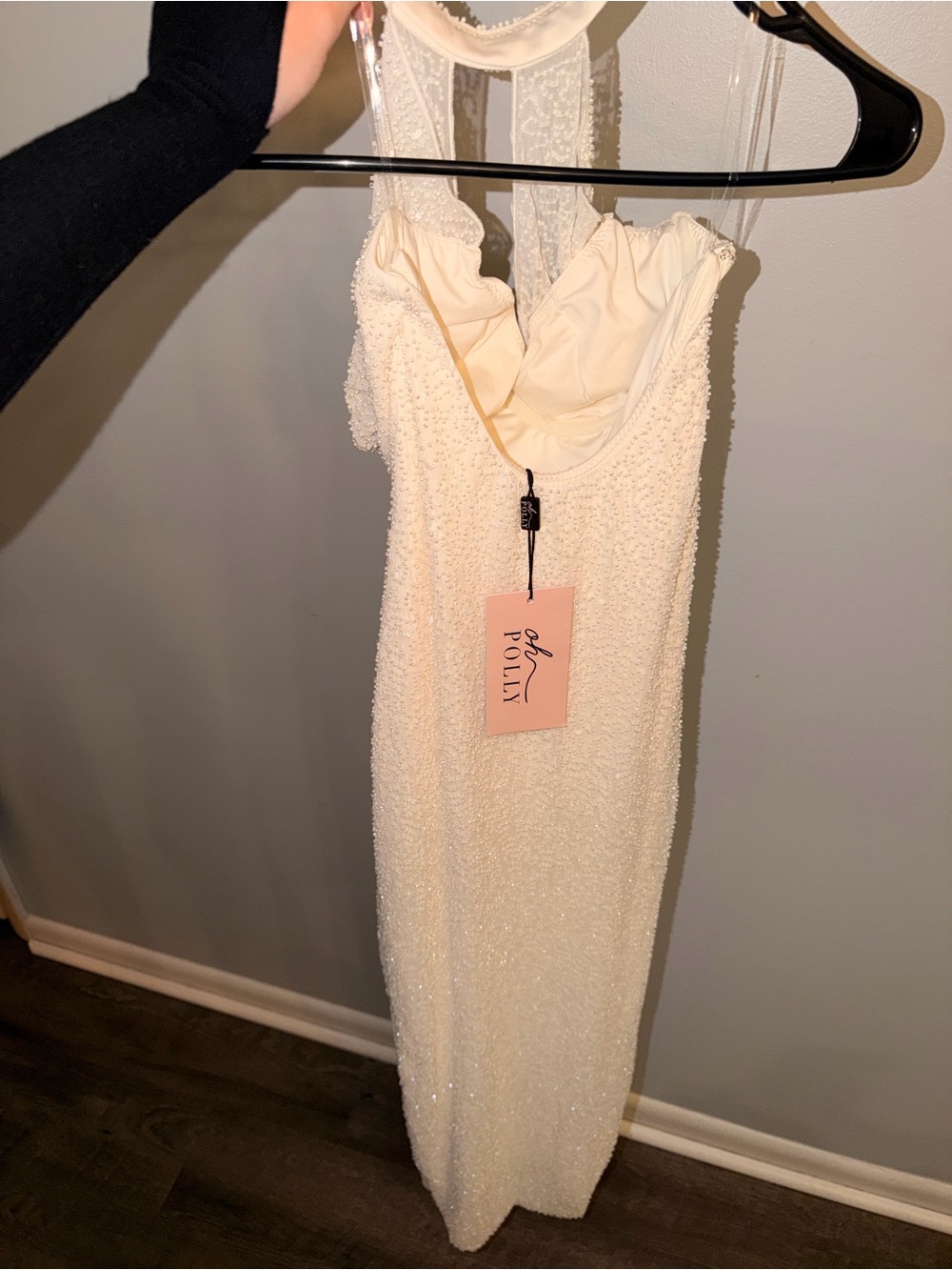 Oh Polly Cream Halter Maxi Dress with High Side Slit - Picture 4 of 5